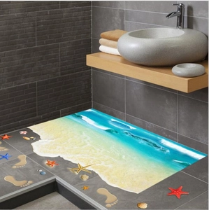 3D-Ozean-Strand-Bodenaufkleber mit Wellen und Seesternen für Badezimmer-Dekoration
