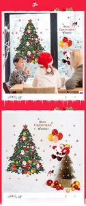 Detailed view of Christmas tree wall stickers with Santa and snowman for festive window decor