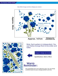 Blue rose and butterfly wall stickers with assembly dimensions 147x98cm and layout size 60x90cm