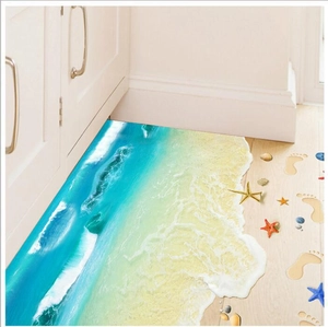 3D Strand Ozeanwelle Bodenaufkleber mit Seesternen und Muscheln für Schlafzimmer Dekoration
