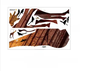 Detailed sheet layout of natural forest wall sticker with giraffe and birds 90x60cm