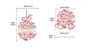 Detailed dimension guide for Merry Christmas wall decal showing layout and 57x92cm size