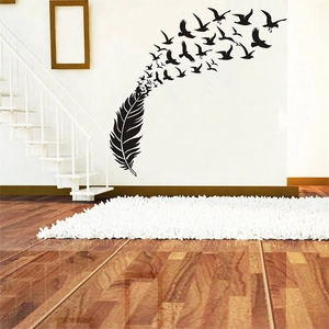 Creative Feather And Flying Birds Wall Sticker Waterproof PVC Removable Modern Minimalist DIY Home Decor For Living Room Bedroom