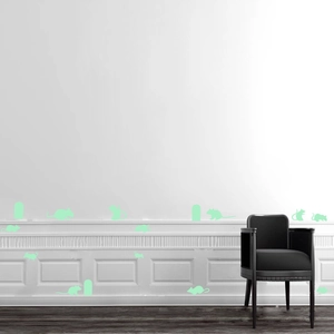 Glow in the dark mouse silhouette wall stickers set with mouse holes for home decor