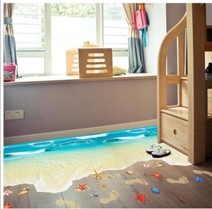 Kreativer 3D-Strandbodenaufkleber mit Seesternen und Muscheln für die Schlafzimmerdekoration