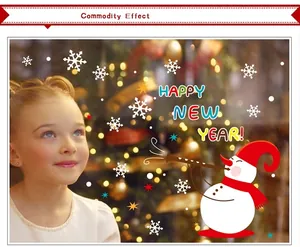 Christmas snowman and white snowflake window stickers for New Year home decor