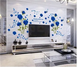 Blue rose and butterfly wall stickers for living room TV background home decoration