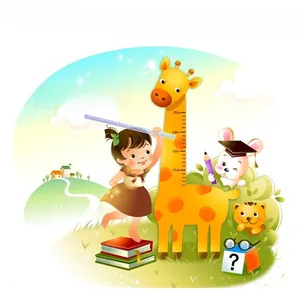 Detailed view of cartoon giraffe height chart showing 120cm to 150cm scale measurement