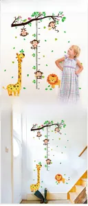 Cartoon giraffe and monkey height chart for kids room wall with 60 to 170cm scale