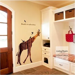 Artistic giraffe wall sticker with forest texture for living room decor 110x138cm