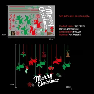 Christmas wall decal with reindeer, bells and snowflakes for window glass decoration