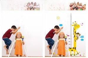 Detailed cartoon giraffe growth chart wall sticker measuring scale from 60 to 180 cm