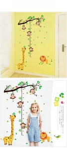 Cartoon giraffe and monkey height measurement wall sticker for kids rooms, range 60-170cm