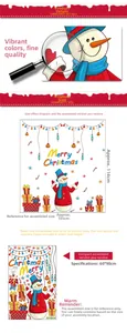Detailed view of Christmas snowman wall decal set with layout dimensions 60x90cm