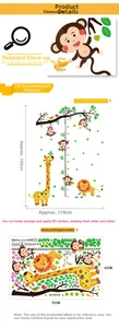 Cartoon giraffe and monkey height chart wall sticker showing detailed dimensions and layout