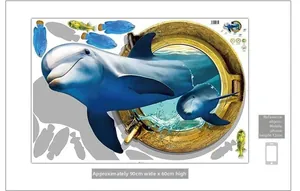 Detailed view of 3D dolphin wall sticker with dimensions 60x90cm for kids room decoration