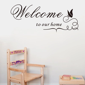 Sticker Mural Welcome To Our Home Papillon Amovible en PVC Vinyle Décalcomanie Artistique Pour Salon Entrée Décor Mural