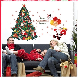 Christmas tree wall sticker set with Santa Claus and snowman for holiday home decoration