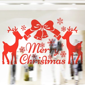 Merry Christmas Wall Stickers Reindeer Snowflake Bell Window Decals PVC Carved Wall Art For Shop Home Holiday Decor