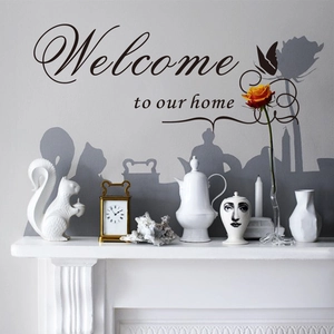 Sticker mural Welcome To Our Home avec papillons pour décoration intérieure