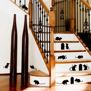 Whimsical black mouse hole wall stickers for stairs and baseboards home decor