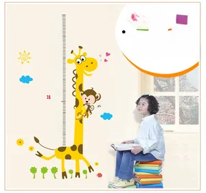 Detailed cartoon giraffe growth chart wall sticker featuring 60-180cm scale with monkeys