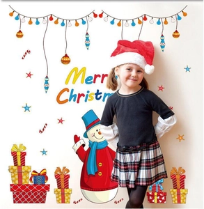 Christmas Snowman Gift Box PVC Wall Sticker Removable Merry Christmas Decorative Window Decals For Festive Home Decor