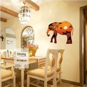 Elephant silhouette wall sticker with African sunset scene for living room decor