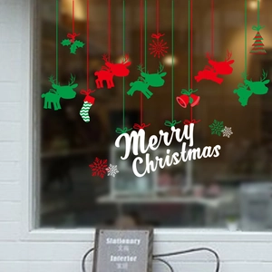 Merry Christmas Reindeer Snowflake PVC Window Stickers Removable Holiday Wall Decals For Shop Home Glass Decoration