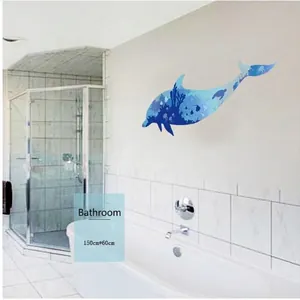 Nordic dolphin silhouette wall sticker with marine life pattern for bathroom 150x60cm