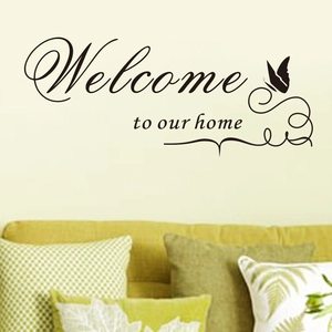 Sticker mural Welcome to our home avec papillon et motifs de vignes pour la maison