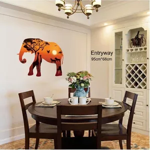 Removable African elephant wall decal featuring a savanna sunset silhouette for home decor