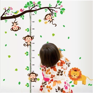 Cartoon giraffe and monkey height chart wall sticker for kids room with scale 70-170cm