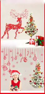 Detailed view of red reindeer decals and Merry Christmas wall stickers for festive decor