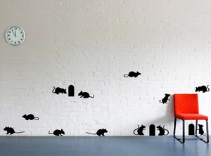 DIY mouse hole wall stickers with various black mouse silhouettes for home decor