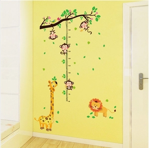 Cartoon giraffe and monkey height chart wall sticker for kids room nursery decor