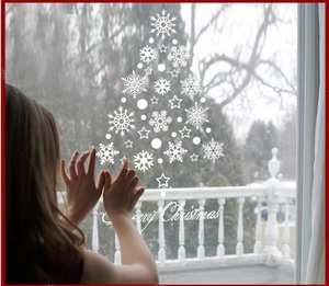 Autocollant de fenêtre sapin de Noël en flocons blancs avec texte Merry Christmas