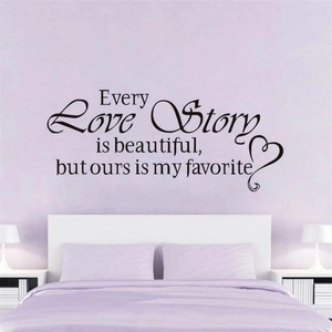 Every Love Story is beautiful wall sticker in elegant black lettering for bedroom