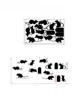 Size guide for mice wall stickers showing layout 32x57cm and 45x108cm applied result