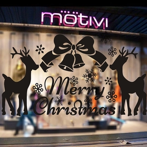 Merry Christmas deer and snowflake wall stickers in black PVC for glass window decoration