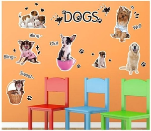Cartoon dog wall stickers featuring Golden Retriever and Chihuahua for kids room