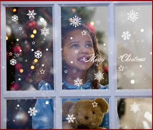 Autocollants de fenêtre flocons de neige blancs avec texte Merry Christmas festif