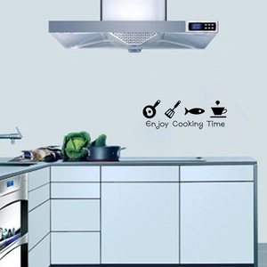 Enjoy Cooking Time kitchen wall decals with black cookware silhouettes for home decor