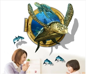 3D Sea Turtle Porthole Wall Sticker Waterproof PVC Ocean View Underwater Animal Decal For Kids Room Bathroom Living Room