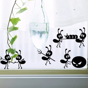 Sticker Mural Silhouette de Fourmi de Dessin Animé PVC Imperméable Amovible DIY Décalcomanie de Fenêtre pour Chambre d'Enfant