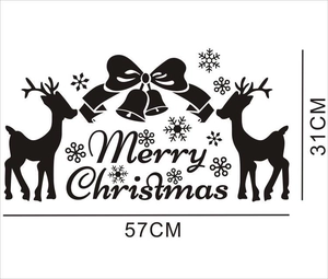 Merry Christmas reindeer wall sticker mural, 57x31cm black silhouette holiday decor