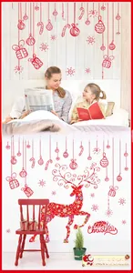 Detail of DIY Christmas elk wall decal with red snowflake and reindeer patterns