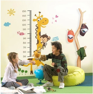 Cartoon giraffe and monkey height chart wall sticker for kids room decor, 50-150cm scale