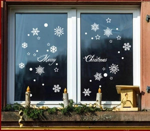 Stickers de fenêtre de Noël flocons blancs avec texte Merry Christmas pour décor