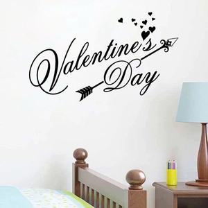 Romantic Valentine's Day wall sticker with hearts and cupid arrow for bedroom decor